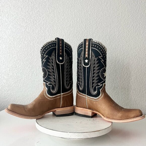 Lane RODEO HOUSTON Mens Cowboy Boots 10 Brown Leather Western Mid Calf Blunt Toe - Picture 8 of 13